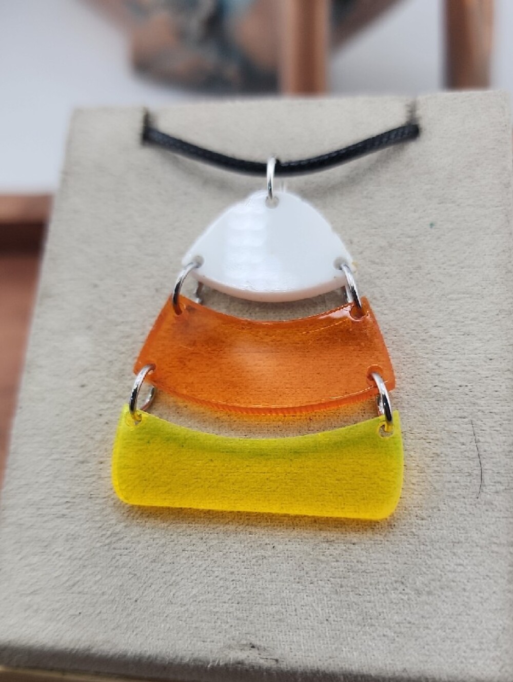 Handmade White, Orange & Yellow Layered Pendant Necklace - Picture 3 of 4